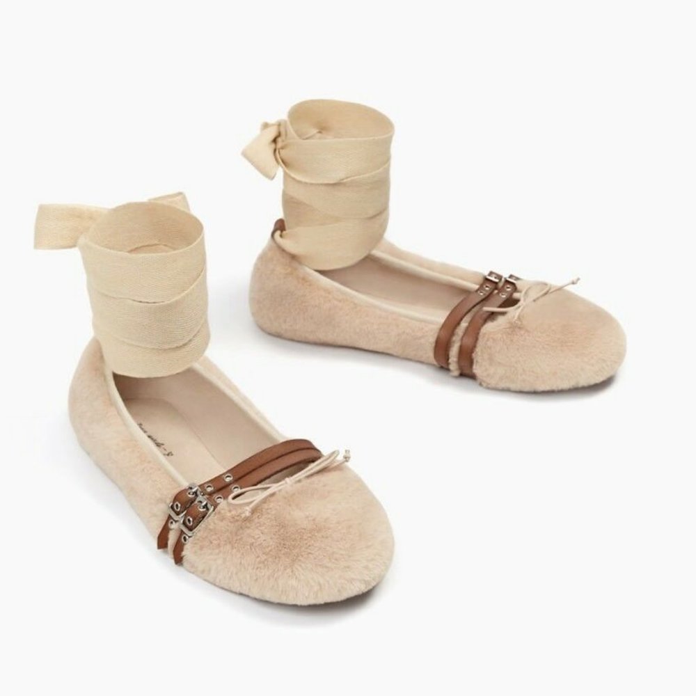 Zara Girls Faux Fur Ballerina Beige - 27 EUR 10 US